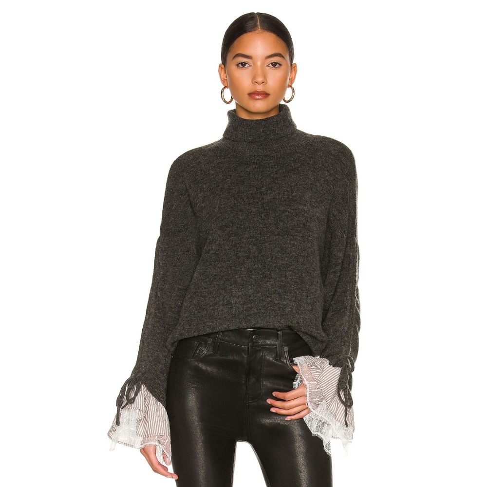 Sacai Art To Wear Mock Neck Balloon Pleated Sleeve Wool Sweater